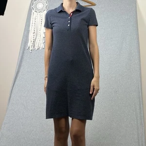 Tommy Hilfiger Polo Dress Womens XS Navy Blue Polka Dot Spotted Preppy Casual - Picture 1 of 14