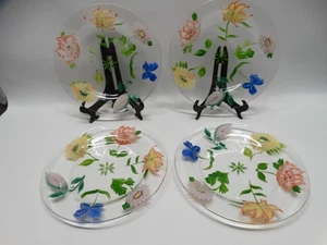 4er Set Royal Danube handbemalte Kristall Salat Dessert Teller Blumenmuster - Bild 1 von 7