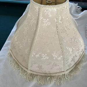 Large Vintage Victorian Style Bell Shaped Lamp Shade Floral w/ Fringe 12”x17” - Picture 1 of 16