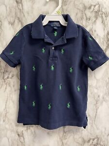 Polo Ralph Lauren Boys Sz 3T Short Sleeve T-shirt Navy All over Green Pony Logo