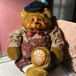 Vintage Wood Faced & Feet Rare Bear Limited Edition Plush Decorative Rare 16” - Picture 1 of 9