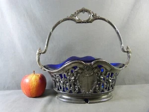 DILECTA Goldschmiede Herzstück Jardiniere versilbertes & blaues Glas, um 1900 - Bild 1 von 13