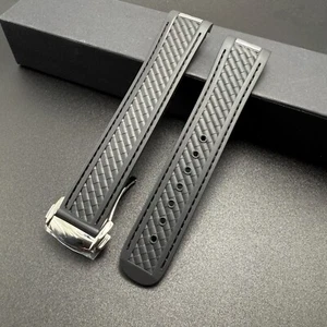 Uhrenarmband für Omega Seamaster Aqua Terra Kautschuk Silber Schließe Schwarz 20mm - Bild 1 von 10