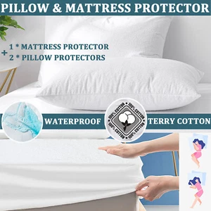 Cotton Terry Mattress & Pillow Protector 100% Waterproof Fully Fiited All Size - Picture 1 of 21