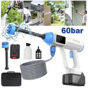 Akkus + 60Bar Akku Hochdruckreiniger Auto Mobiler Druckreiniger Spritzpistole - Bild 1 von 17