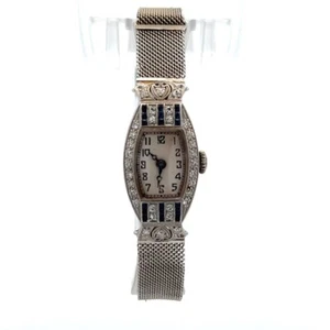 18K White Gold Diamond Sapphire Watch Cream Dial - Picture 1 of 5
