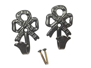 2 schwarze Gardinenhaken mit Band & Schleife 6,5 cm x 4,2 cm breit Metall - Bild 1 von 5