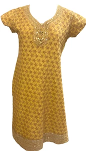 Senf leuchtend gelb Indien Kurti EU 40 Perlen Pailletten elegant schlicht Beauty - Bild 1 von 12