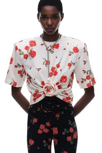 Camiseta Magda Butrym x H&M Estampado Rosa-Apliques Apliques Crema - Todas las Tallas - Imagen 1 de 5