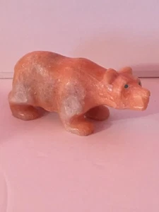 Navajo Pink Coral Bear Fetish Statue Figure Turquoise Eyes Signed H. DAVIS - Picture 1 of 11