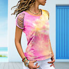 Womens Summer Tie-dye Printed Tops Shirt Casual Short Sleeve Blouse T-Shirts New