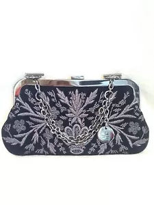 GUCCI bestickte Handtasche aus schwarzem Wildleder, silbermetallic-Leder, Abendtasche - Bild 1 von 12