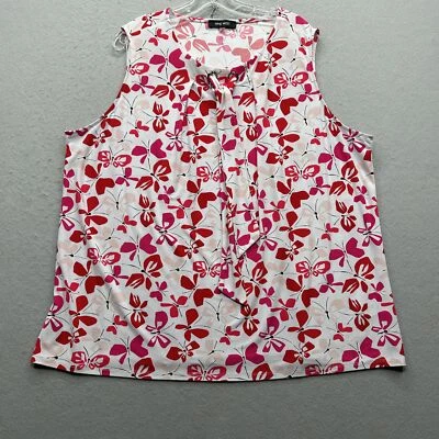 Top sin mangas para mujer Nine West 3X patrón mariposa rojo rosa blanco Foto 1 de 4