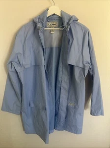 L.L.Bean Womens Rain Coat Jacket Blue Front Back Vents Zipper Hood Pockets Sz XL - Picture 1 of 13