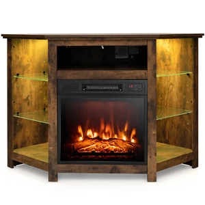 Fireplace TV Stand w/ 18" Electric Fireplace & Led Lights for Tvs up to 50" - Picture 1 of 10