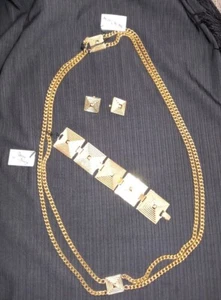 NWT Diane Von Furstenberg Gold Plated Necklace,Bracelet and Clip On Earrings Set - Picture 1 of 13