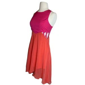 Double Zero Women M Dress Hi-Low Colorblock Pink Cut Out Sleeveless - Picture 1 of 9