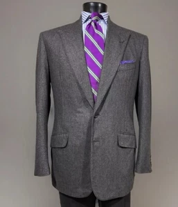*House Sample* Bespoke Alan Flusser Wool Men’s Gray Peak Lapel Sport Coat 42 R - Picture 1 of 7