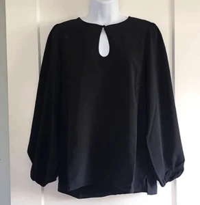 J. CREW NWT Black Keyhole Puff Sleeve Satin Crepe Blouse - Size XS Petite - Picture 1 of 4