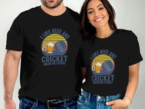 I Like Beer and Cricket T-Shirt Funny Sports Fan Gift Mens Womens Casual Tee Top - Picture 1 of 14