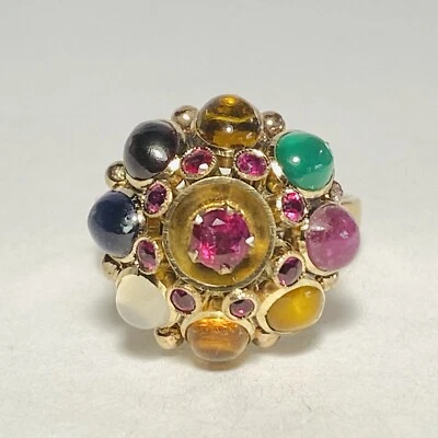 14K Yellow Gold Multi Gemstone Thai Princess Dome Size 8 Ring 7.0g - Image 1 of 4