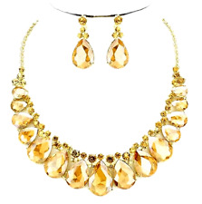 CLEARANCE HIGH END GOLD CHUNKY GLASS CRYSTAL FORMAL  NECKLACE JEWELRY SET