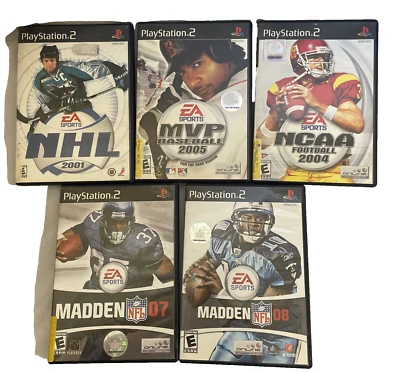 EA Sports Game LOT! (PS2) NHL 01, MVP BASEBALL 05, NCAA 04, MADDEN 07, MADDEN 08 - Image 1 of 4