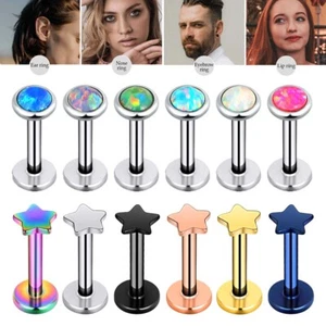 6-12Pcs Opal/Star Labret Lip Monroe Tragus Ring Stud 16G Surgical Steel Piercing - Picture 1 of 8