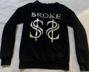 Deb Women's Sweater – Size Small – Black with Silver Money Sign Design - Picture 1 of 4