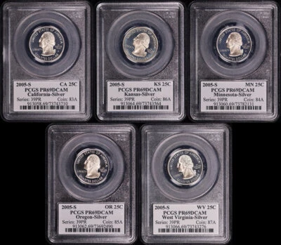 2005-S CA, KS, MN, OR, & WV Silver State Quarter 5 Coin Set PCGS PR-69 DCAM - Image 1 of 2
