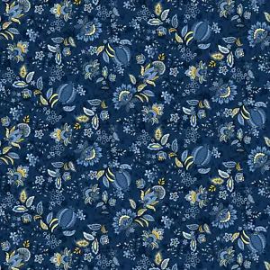Henry Glass * Blackbirds Calling Jacobean Vines azul marino *3203-77 - Imagen 1 de 1