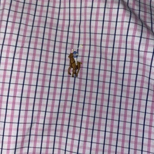 Polo Ralph Lauren Mens 17” Pink Blue Plaid Button Down Dress Shirt Vintage 34/35 - Picture 1 of 4