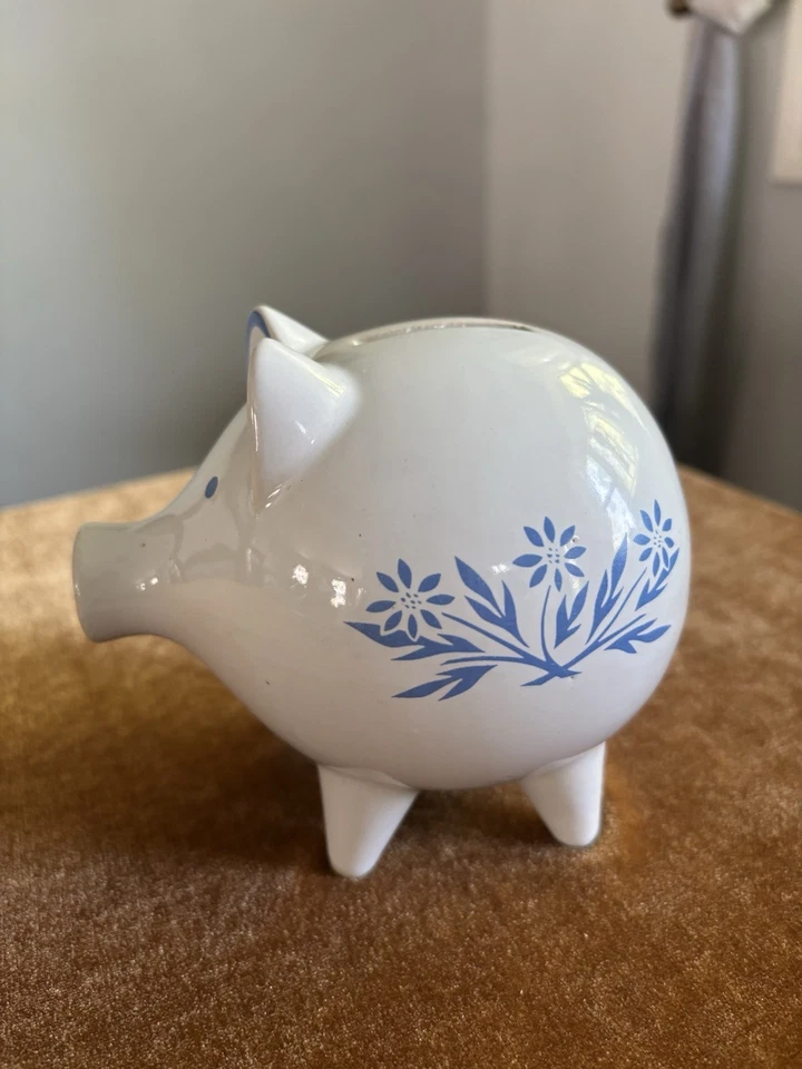 Vintage Blue Cornflower Ceramic Piggy Bank Corning Ware Style - Image 1 of 4