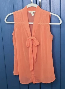Banana Republic Orange Button Down Pussybow Blouse Size XS Secretary Geek Retro - Picture 1 of 5