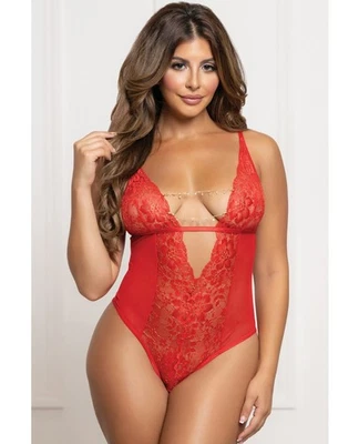 Peluche entrepierna abierta de encaje y malla roja Seven ’til Midnight con detalle de diamantes de imitación Foto 1 de 2