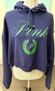 Victoria's Secret Cropped-Hoodie PINK dunkelblau & kellygrün Kranz Logo XXL - Bild 1 von 6