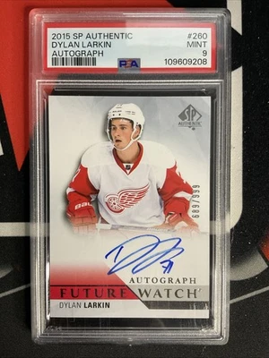 2015-16 SP Authentic Dylan Larkin Rookie Future Watch Auto /999 Red Wings PSA 9 - Image 1 of 2