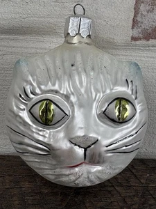 Christopher Radko weiße Katze Katze Gesicht Glitzer Glas Weihnachtsschmuck - RAR - Bild 1 von 11