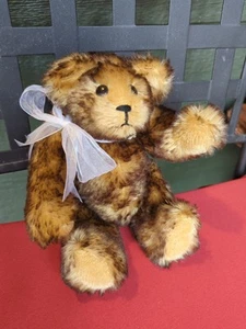 Vintage Lea Ann Land 11" Long Mohair Artisan Crafted Teddy w/Pearl+Gem Necklace - Picture 1 of 9