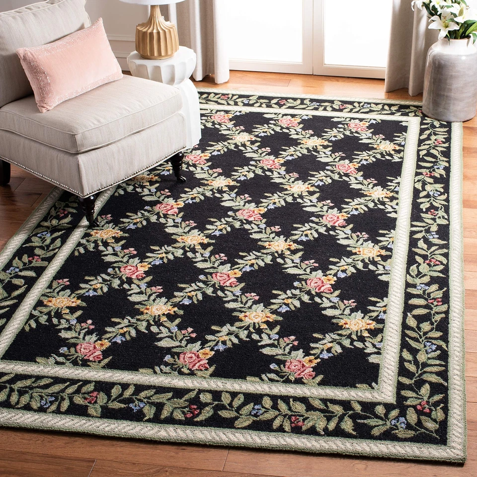 Area Rug 8x10 - Chelsea Collection - Large - Black, Hand-Hooked Wool, French ... - Image 1 of 4