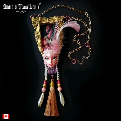 Collar Joyería Dije Barroco Modernista Art Deco Muñeca Rosa Flamenco Pájaro Camafeo Foto 1 de 4