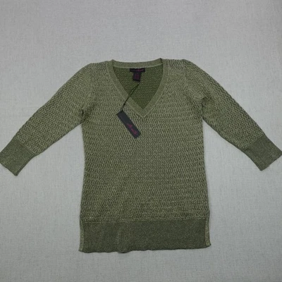 Willi Smith Sweater Womens Medium Green Metallic Knit Pullover V Neck Lurex New - Image 1 of 4