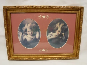 CUPID AWAKE ASLEEP Cherub Angel print in Gold Wood, Professionally Framed 14x10" - Picture 1 of 6