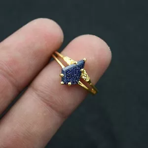 Blue Sandstone Ring, Gold Plated Sandstone Ring, Engagement Ring, Gift For Her - Picture 1 of 4