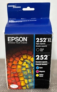 Genuine Epson 252XL Bk and 252 CMY (New damaged box) Exp 07/27 *FREE SHIPPING* - Photo 1/3