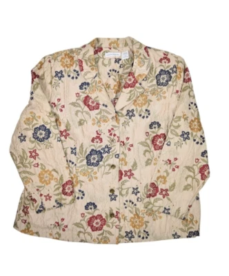 Chaqueta Alfred Dunner Mujer 24W Floral Bordada Beige Botón Frontal Tapiz Foto 1 de 4