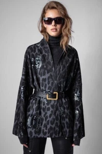 Cárdigan $538 NUEVO SIN ETIQUETAS ZADIG & VOLTAIRE Maya Lentejuelas Camuflado Mezcla Lana Talla M/L Gris - Imagen 1 de 13