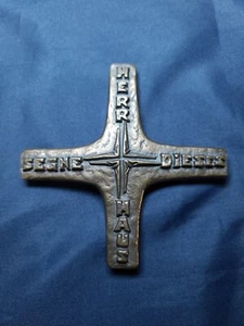 Vintage Mid Century Deutsches Bronze Kreuz " Herr segne dieses Haus " 4 Zoll Kreuz - Bild 1 von 19