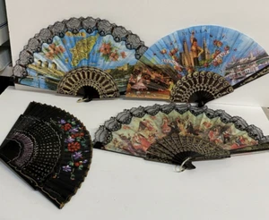 4 foldable hand fan with Lace Oriental Victorian Rhodes Spain vintage - Picture 1 of 10