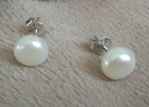  Boucles d'oreilles perles blanche 7-8mm